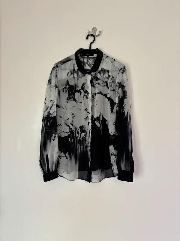 Next Long Sleeve Collared See Through Button-Up Blouse Shirt Size 14