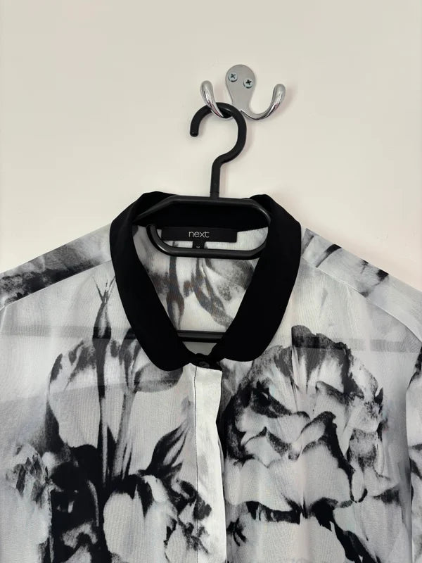 Next Long Sleeve Collared See Through Button-Up Blouse Shirt Size 14