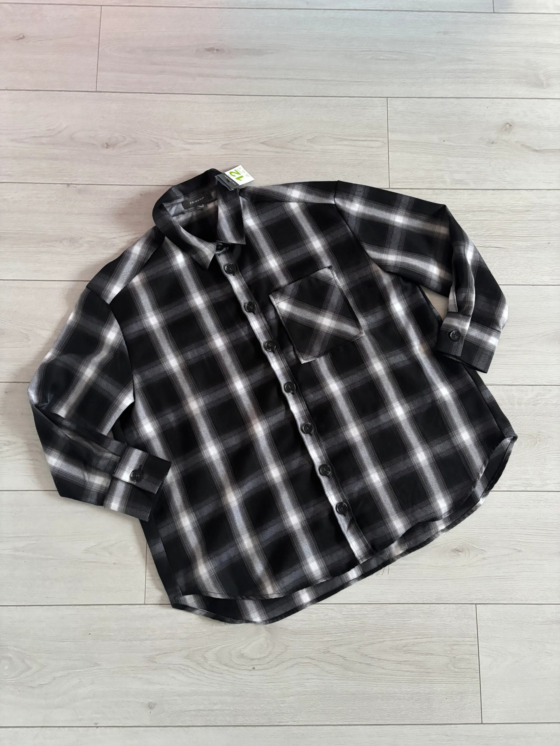 Primark Black Check Relaxed Fit Oversized Shirt Shacket Size 12
