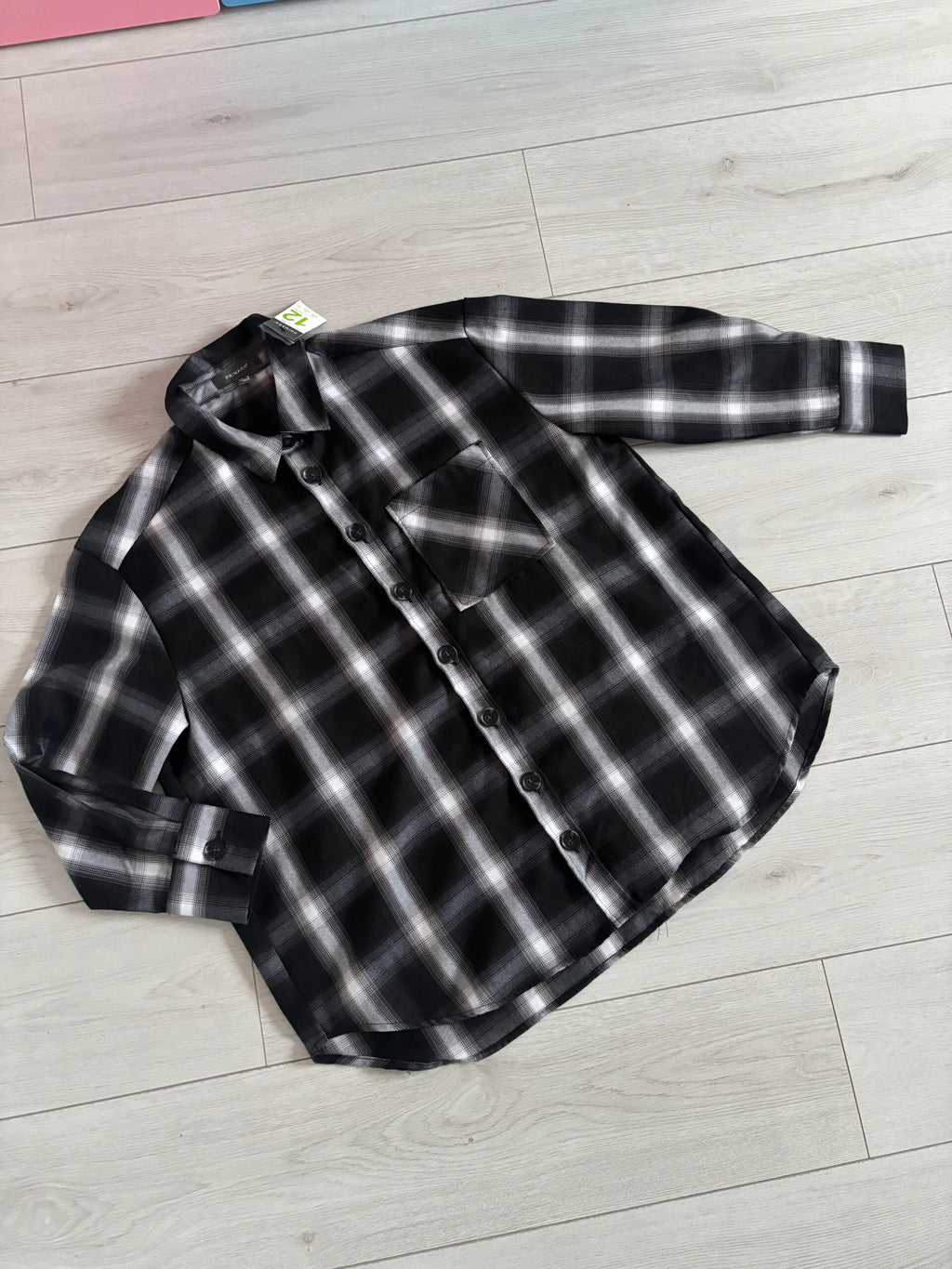 Primark Black Check Relaxed Fit Oversized Shirt Shacket Size 12