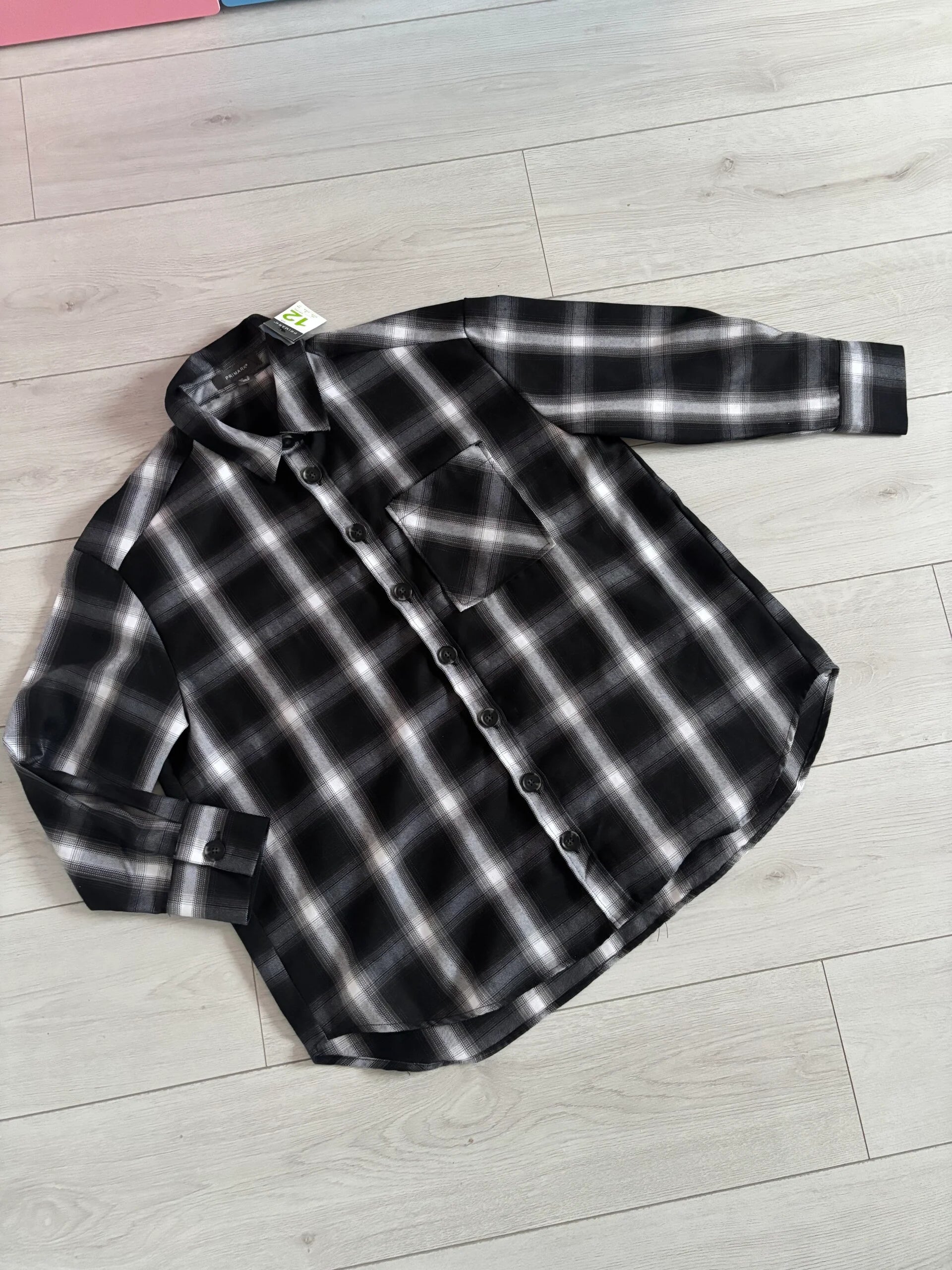 Primark Black Check Relaxed Fit Oversized Shirt Shacket Size 12
