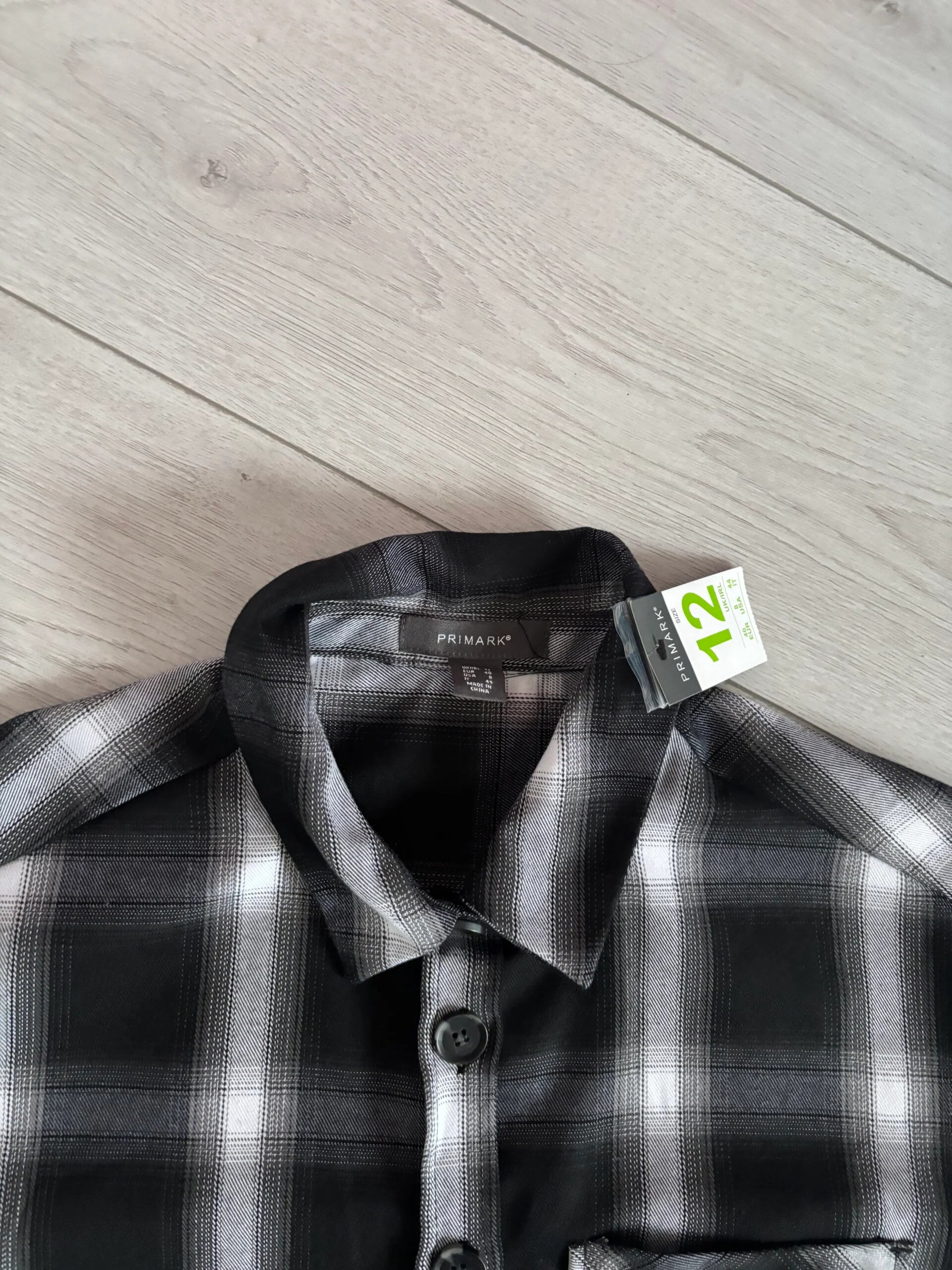 Primark Black Check Relaxed Fit Oversized Shirt Shacket Size 12