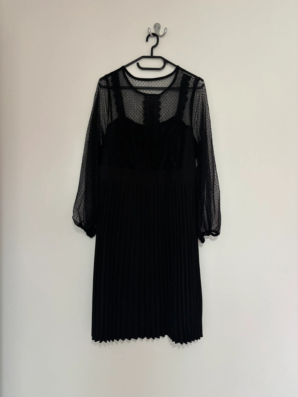 Shein Curve Long See Through Sleeve Pleated Midi Dress Size UK 18