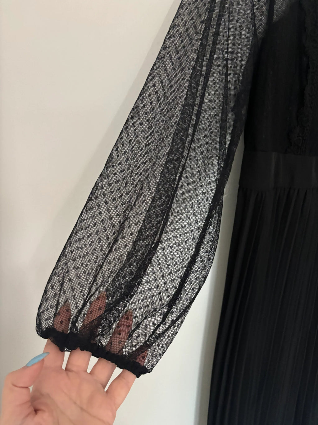 Shein Curve Long See Through Sleeve Pleated Midi Dress Size UK 18