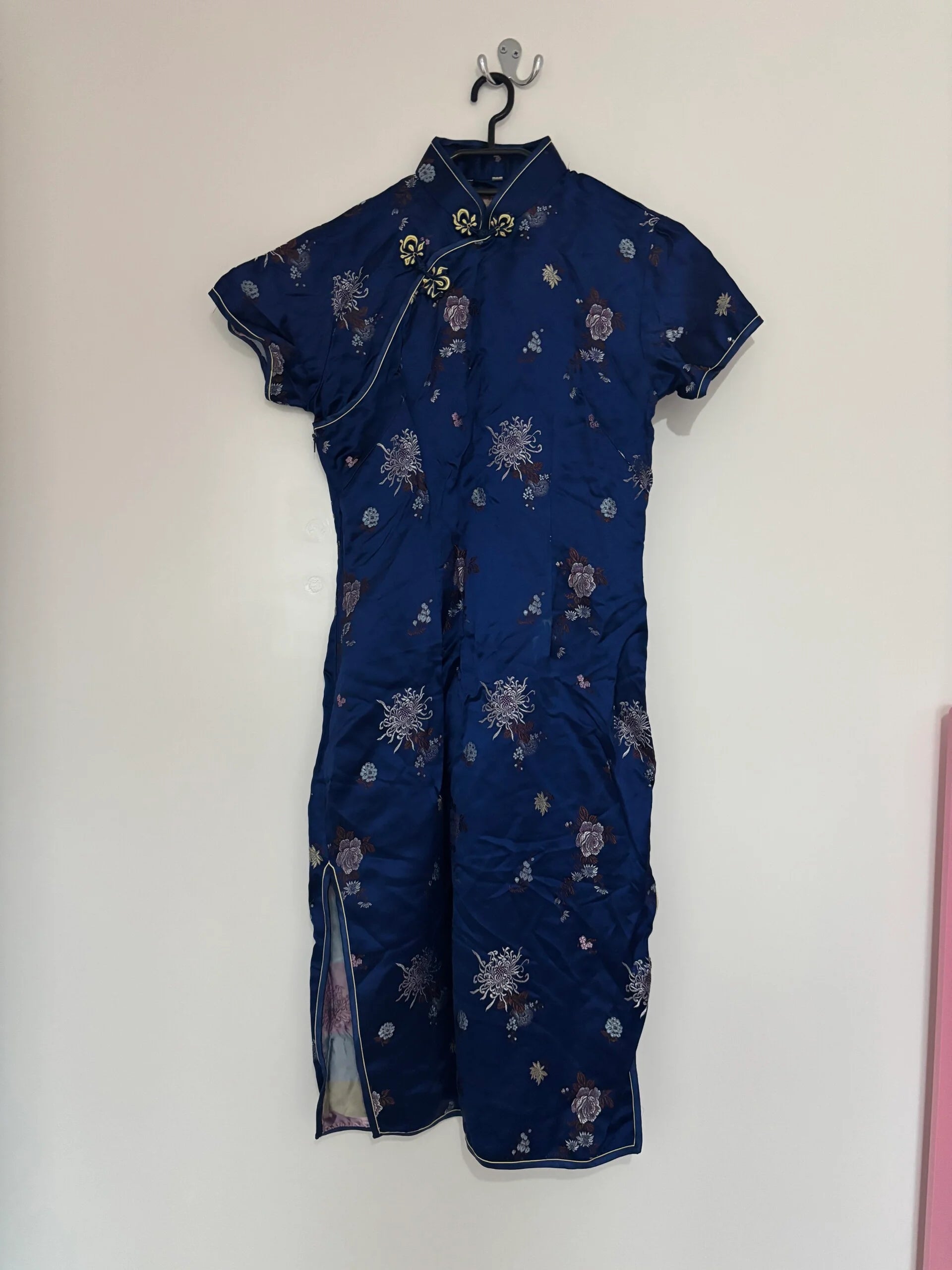 Longevity Vintage Short Sleeve Silky Traditional Chinese Dress Size UK 10