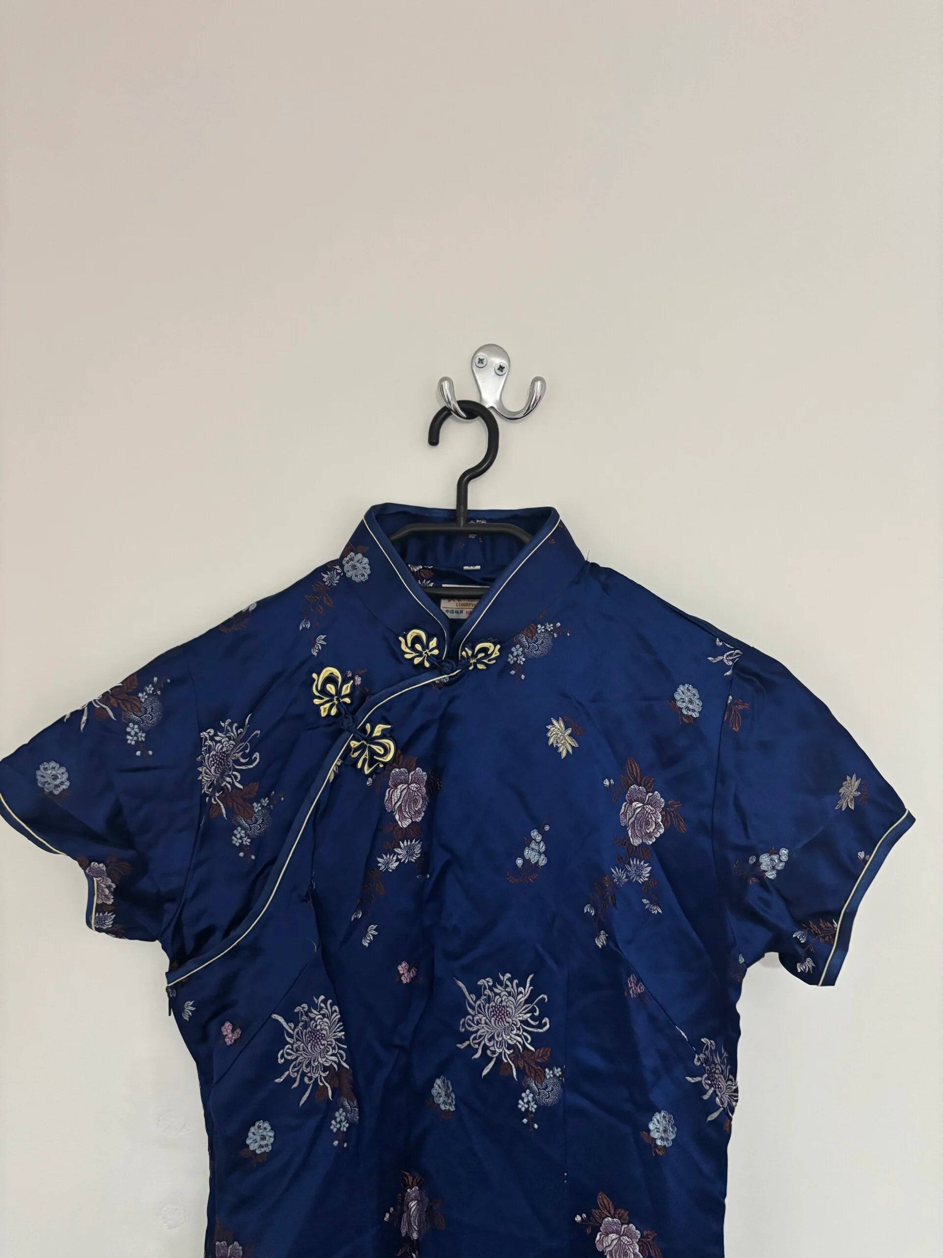 Longevity Vintage Short Sleeve Silky Traditional Chinese Dress Size UK 10